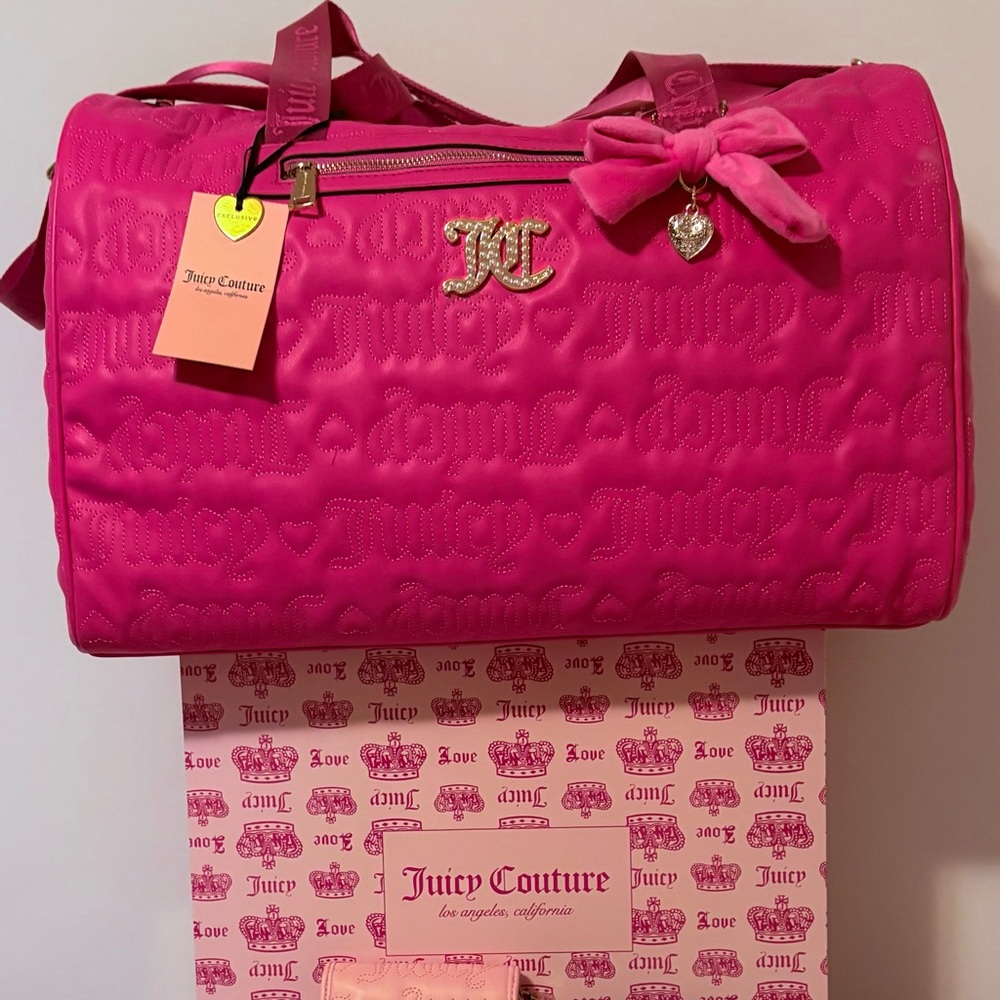 Juicy Couture Pink Travel Bag with Quilted Texture and Signature Branding